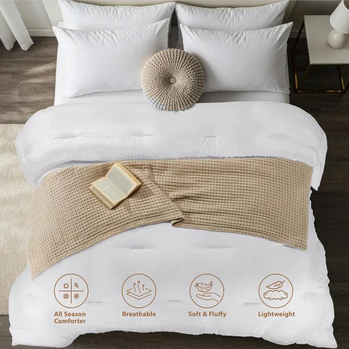 Vista 5 de Utopia Bedding Edredones, relleno de edredón para todas las estaciones, edredón alternativo de plumón con pestañas en las esquinas, lavable a Blanco