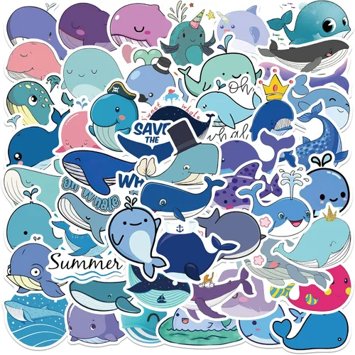 Vista 10 de Calcomanías estéticas de animales del océano para adultos, lindas calcomanías de vinilo impermeables de vida marina a granel, 50 calcomanías