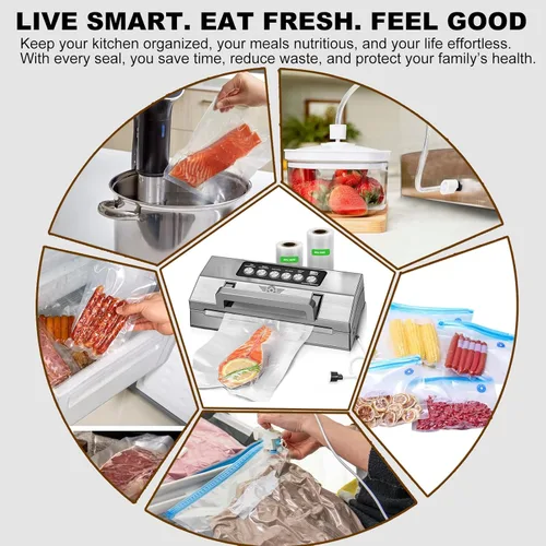 Vista 7 de Máquina Selladora al Vacío de Alimentos de Precisión, Sistema de Sellado al Vacío Completamente Automático POWOT, Saver de Alimentos al Vacío Pro