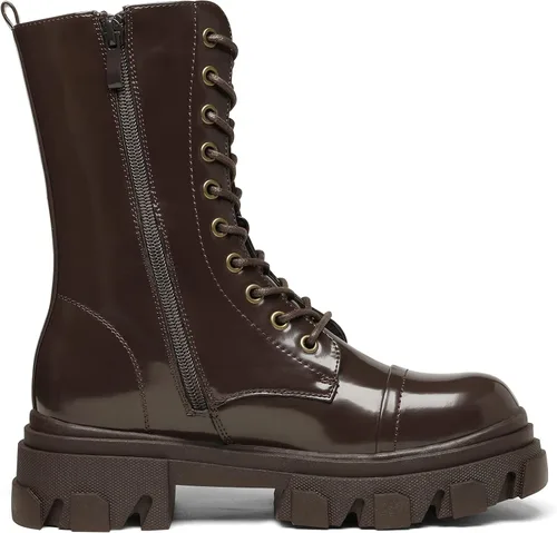 Vista 2 de DREAM PAIRS Botas de combate para mujer con cordones, botas de media pantorrilla, tacón bajo, plataforma gruesa, botas con suela