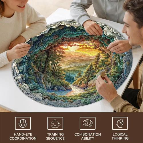 Vista 4 de Rompecabezas de 1000 piezas para adultos, rompecabezas visual 3D de bosque de cuevas para adultos, 26.6 x 26.6 pulgadas, 1000 piezas, rompecabezas