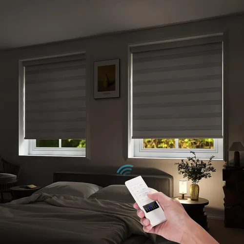 Vista 41 de ACMEART Persianas motorizadas de cebra con control remoto, persianas automáticas de doble capa, persianas eléctricas de filtrado de luz