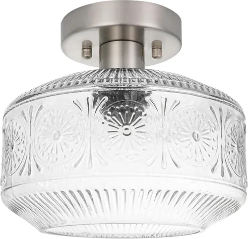 Vista 12 de DSMJFU - Lámpara de techo semiempotrada, lámpara de techo pequeña vintage, accesorio de iluminación de pasillo de vidrio grueso, lámpara de montaje