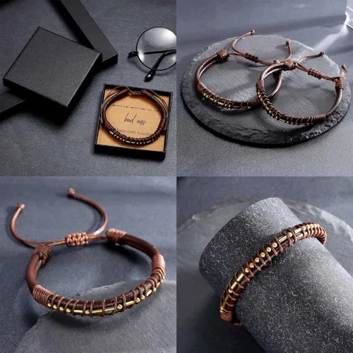Vista 7 de Yqljew Pulseras con código morse para hombres y mujeres, pulsera de cuero marrón para hombres, pulsera ajustable con código morse para mujeres