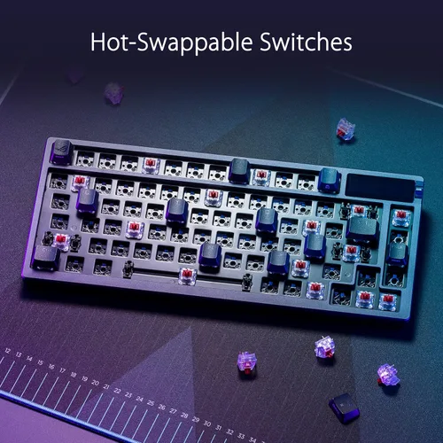 Vista 6 de ASUS ROG Azoth 75 Teclado inalámbrico para juegos personalizado, pantalla OLED, montaje en junta, amortiguación de tres capas, interruptores azules