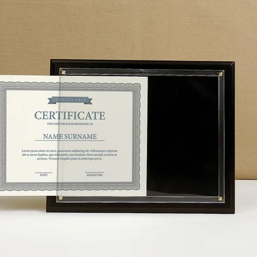 Vista 4 de Fine Stationery Placa plana negra con certificado de premio, certificado o diploma deslizable de 8.5 x 11 pulgadas, marco de pared de madera, 11 x