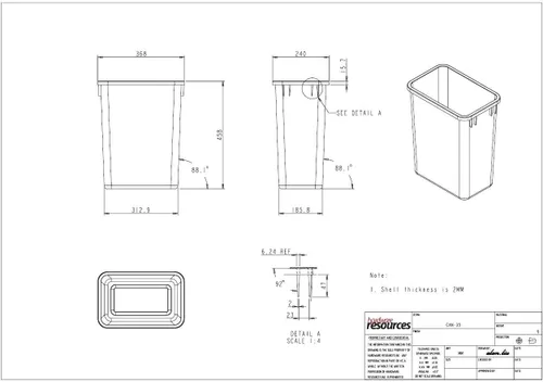 Vista 2 de Hardware Resources Bote de Basura de Plástico - Contenedor de Basura Interior para Cocina, Hogar, Oficina y Uso Comercial - Recipiente Grande