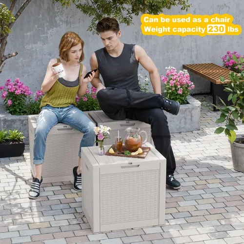 Vista 190 de DRATO Cajas de terraza, caja de almacenamiento al aire libre de 30 galones para cojín de patio, herramientas de jardín, impermeable y resistente a