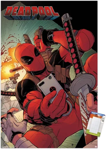 Vista 17 de Trends International Marvel Comics Deadpool - Póster de pared para selfies, 14.725 x 22.375 pulgadas, versión enmarcada de madera de granero