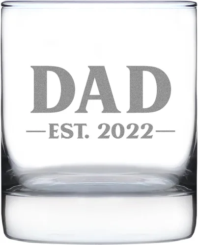 Vista 9 de Custom Dad Est 20XX - New Father Whiskey Rocks Glass Gift for First Time Parents - Personalized Bold 10.25 Oz Glasses