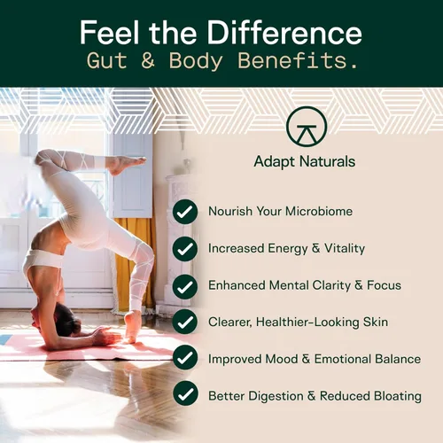 Vista 6 de Adapt Naturals - Prebióticos 4 en 1 para proteger el bioma, suplemento de probióticos, postbióticos y polifenoles para microbioma, salud intestinal