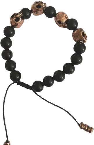 Pulsera de cuentas de ónix del ejército de calavera, pulseras de ansiedad para hombre, pulsera ajustable de ónix de calavera para aliviar el estrés,