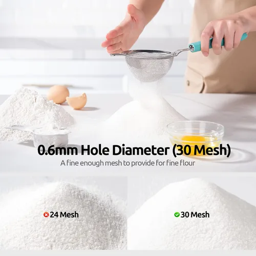 Vista 4 de Colador de malla de acero inoxidable 18/8: U-Taste Colador de alimentos de malla fina de cocina de 3.9 pulgadas con mango de silicona resistente