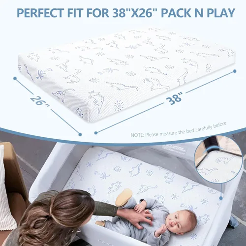 Vista 2 de Mochen Pack and Play Mattress, 38"x26" Dual-Sided Firm&Soft Memory Foam Pack n Play Mattresses Pad, Breathable Mattress for Pack n Play with