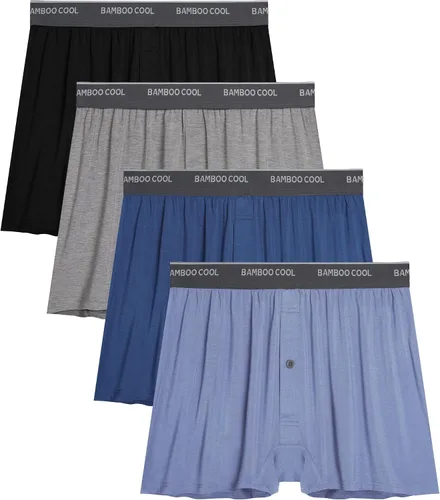 BAMBOO COOL Calzoncillos tipo bóxer para hombre, transpirables, de punto, elásticos, paquete de 4 unidades Paquete de 4 (azul oscuro+negro+gris