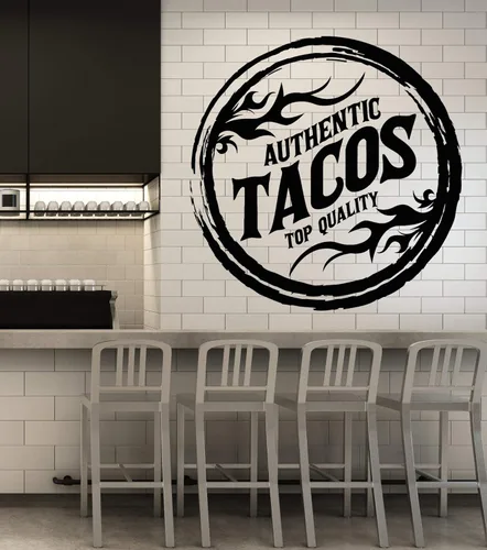 Vinyl Wall Decal Authentic Tacos Fast Food Cafe Stickers Mural Large Decor (g5156) Black