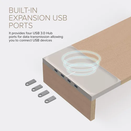 Vista 2 de POUT Soporte para monitor doble E9 con cajón, cargador inalámbrico y concentrador USB (negro oscuro)