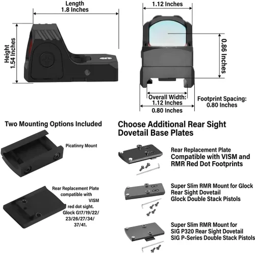 Vista 4 de GOTICAL Juego de fibra óptica mecanizada CNC mira delantera y trasera para pistolas Glock Modelos estándar