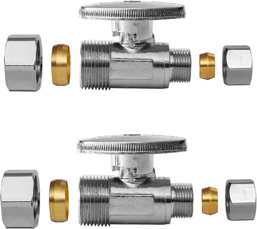 Vista 14 de EFIELD Válvula de parada angular de 1/2" nominal (5/8" OD) Compresión x 3/8" OD, 1/4-Turn, Certificado UPC, (VALVE116)