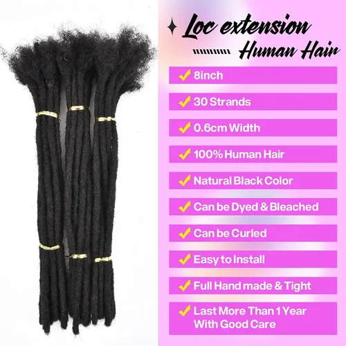 Vista 3 de Loc - Extensiones de cabello humano para hombres y mujeres, 100 % cabello humano real, extensiones de rastas permanentes, extensiones de cabello