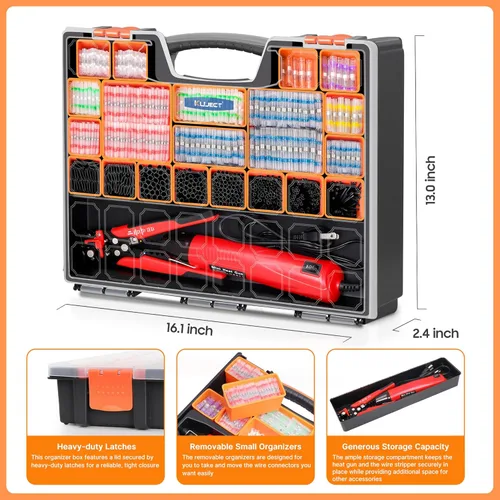 Vista 5 de Kit definitivo todo en uno de conectores de alambre de sellado con soldadura termorretráctil – pelacables, pistola de calor, Kuject 2000PCS