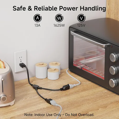 Vista 4 de Cable Matters Paquete de 2 cables divisor de alimentación de 2 salidas - 1.2 pies, divisor de cable de alimentación Y NEMA 5-15P a NEMA 5-15R