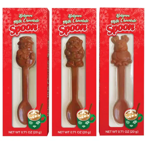 Vista 2 de Albert's - Cucharas de chocolate con leche belga para revolver, varios personajes navideños, rellenos de calcetines de Navidad para niños, paquete