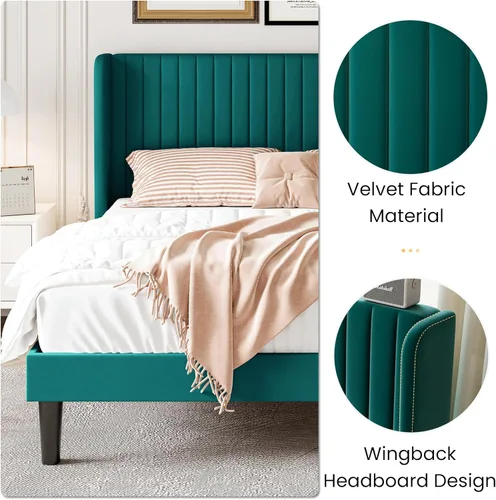 Vista 40 de SHA CERLIN Base de cama de terciopelo tamaño King con cabecera capitoné de canal vertical, plataforma tapizada con listones de madera, no necesita