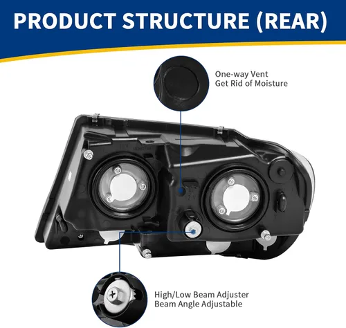 Vista 3 de AUTOSAVER88 - Conjunto de faros delanteros compatible con Grand Cherokee 1999-2004, par de carcasas de faros negros con reflector ámbar