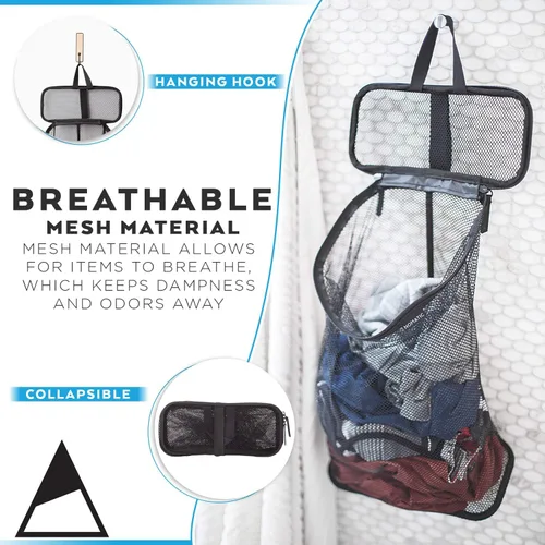Vista 6 de NOMATIC Bolsa de lavandería de malla - Cesta de lavandería de viaje - Bolsa de red plegable para ropa - Saco de lavandería de viaje plegable