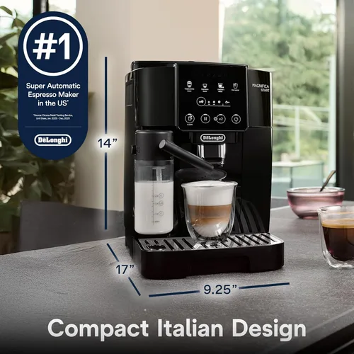 Vista 2 de De'Longhi Magnifica Start - Máquina automática de café expreso con espumador de leche automático y molinillo integrado, 5 recetas de un solo toque