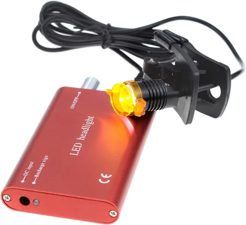 Vista 4 de Faro de 3W con filtro de clip de plástico, luz principal, faro para lupa binocular con bolsa (rojo)