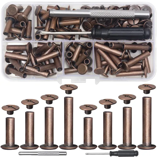 YORANYO 70 juegos de tornillos Chicago para remaches de cuero, remaches de tornillo surtidos, tornillos de encuadernación Chicago para decorar y