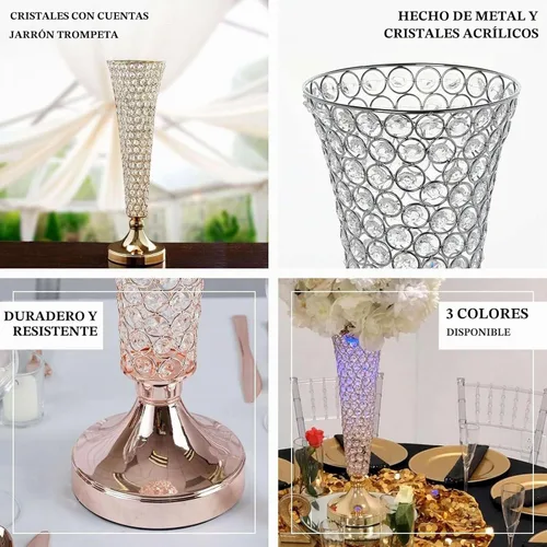 Vista 4 de Efavormart - Juego de 2 jarrones de trompeta con cuentas doradas de cristal para mesa de boda, 23 pulgadas de alto Dorado