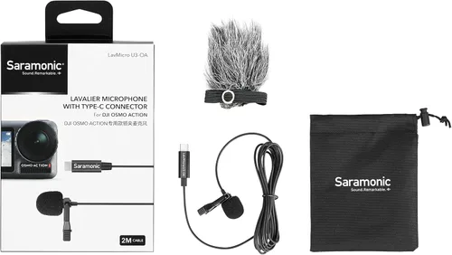 Vista 2 de Saramonic LAVMICROU3-OA Micrófono Lavalier Omnidireccional Compacto de Clip-On diseñado para DJI Osmo Action con cable de 6.6 pies (6.6 ft)