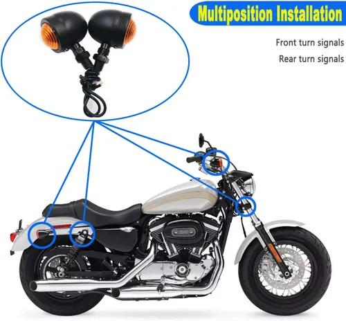 Vista 3 de Señales de giro universales para motocicleta, luces indicadoras intermitentes tipo bala, lámpara ámbar para Sportster Cruiser Bobber Chopper Harley