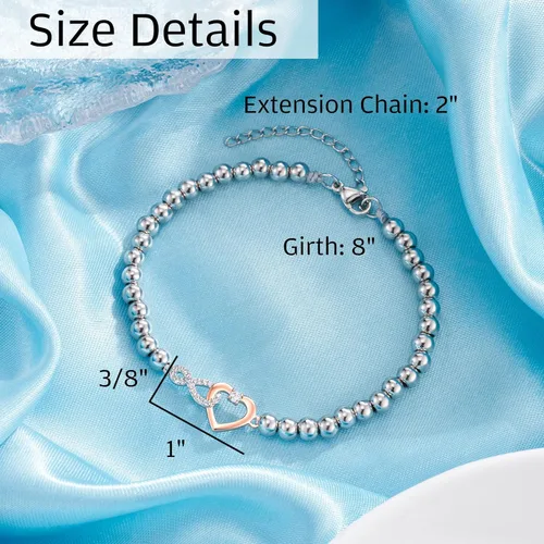 Vista 4 de Shonyin Regalos para el día de la madre pulsera de corazón infinito para mamá, hija, abuela, 8 pulgadas + 2 pulgadas de longitud ajustable