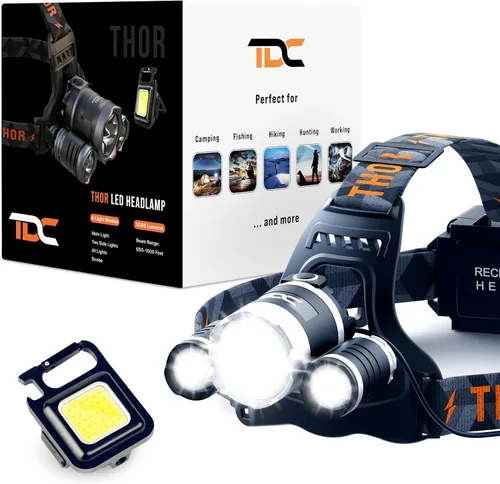 TDC Lámpara de Cabeza LED Recargable Super Brillante - Linterna de Cabeza USB-C para Adultos - Luces de Cabeza para la Frente - Linterna de Cabeza