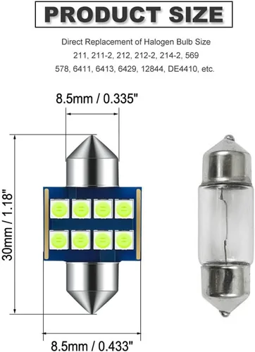 Vista 2 de Festoon DE3175 3175 6428 - Bombillas LED de color azul hielo extra brillantes para luces interiores de automóvil, matrícula, mapa, domo, puerta