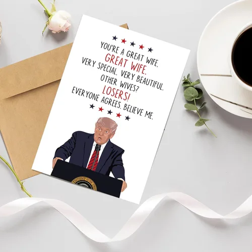 Vista 4 de Divertida tarjeta de cumpleaños de Trump para esposa, divertida tarjeta de aniversario de Donald Trump del marido, tarjeta de humor para el día