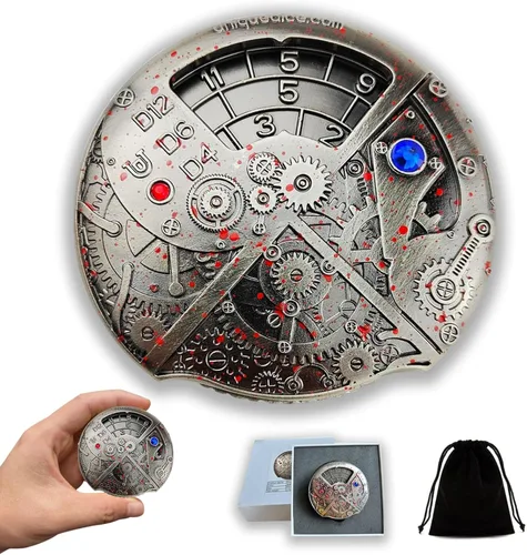 Vista 28 de Juego de dados de ruleta único de metal, mecánico, rodillo DND D & D, Steampunk Spinner D20 todo en uno D4 D6, D8, D10, D12 D100 para Dungeons and