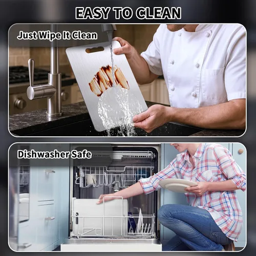 Vista 5 de Tabla de Cortar de Titanio Para Cocina Juego de 3, Tablas de Cortar de Titanio 100% Puro, Calidad de Grado Alimenticio de Doble Cara, Fácil