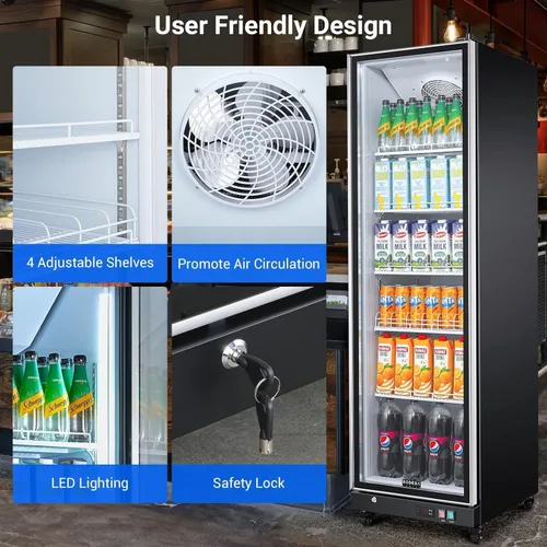 Vista 7 de Refrigerador comercial BODEGACOOLER para bebidas con puerta de vidrio, refrigerador comercial para bebidas de 12.5 pies cúbicos, refrigerador