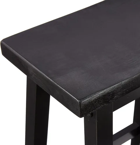 Vista 4 de Amazon Basics Taburetes de bar de madera maciza para isla de cocina con reposapiés, 24 pulgadas de altura, negro, juego de 2
