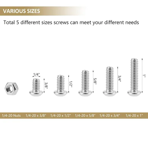 Vista 3 de 66 piezas de 1/4-20 x 3/8 pulgadas, 1/2 pulgadas, 5/8 pulgadas, 3/4 pulgadas, 1 pulgada, kit surtido de tuercas de cabeza de botón, acero inoxidable