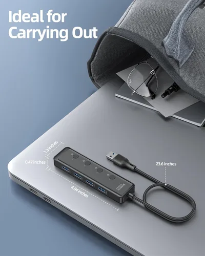 Vista 7 de Selore Hub USB 3.0, Selore Hub USB de 4 puertos Ultra-Slim Data USBA Splitter USBA Expander con 2 ft Compatible con portátil con puerto A