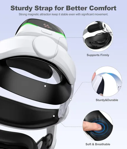 Vista 8 de Kawaye Head Strap for Meta Quest 3S/3/2, 6700mAh Hot-Swap Batteries for Oculus Head Strap Extend 2-3Hrs,Dual Dial Adjustable VR Headset Strap for