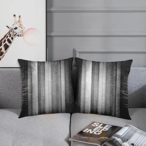 Vista 4 de Emvency Juego de 2 fundas de almohada de 18 x 18 pulgadas, diseño de rayas negras y grises, textura de vidrio abstracto y rayas oscuras, fundas