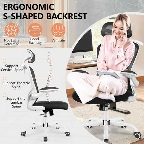 Vista 26 de FelixKing Silla de oficina ergonómica con reposacabezas, computadora de respaldo alto con soporte lumbar ajustable y ruedas, giratoria ejecutiva