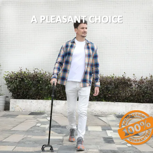 Vista 6 de Rehand Bastón cuádruple, bastón para caminar con mango ergonómico siempre y elegante base de 4 puntas para mayor estabilidad, bastones ajustables